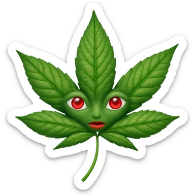 Create a weed leaf with a face with low red eyes  sticker