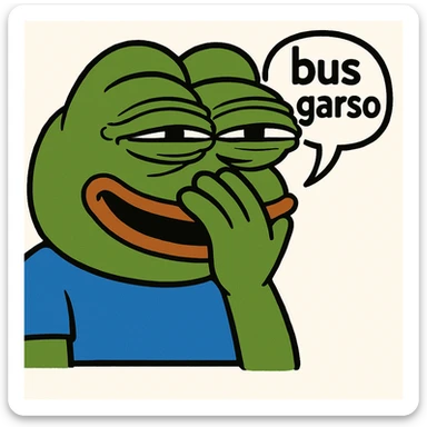 Edit the classic Pepe the Frog in 3D emoji style with hand over mouth, eyes squinting, about to burst out laughing, with a speech bubble 'bus garso'. Classic Pepe look, no drink, focus on face and expression. Variant 4. sticker