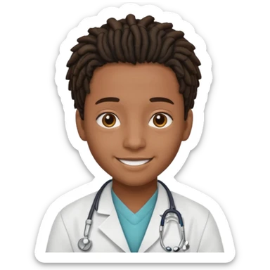 make me a black doctor with short dreads, he is a teen, no face hair, make him happy sticker