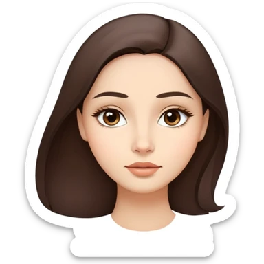 Oval face, soft jawline, full cheeks, expressive wide eyes, straight nose, curved lips, calm confident gaze, natural beauty with gentle elegance, Medium-light skin tone, Long,straight dark brown hair sticker