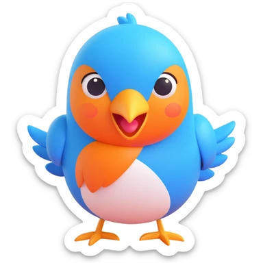 small blue bird, cheerful expression, Microsoft Fluent 3D emoji style sticker