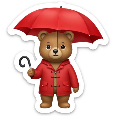 Bear with red umbrella, wearing rain coat sticker
