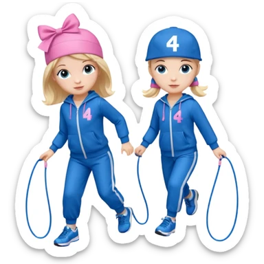 three big emojis: 👧🏻🎀 (doll girl), 😀👕4️⃣5️⃣6️⃣🤾 (player jumping rope in tracksuit 456), 👦🏻🧢 (boy with cap). sticker