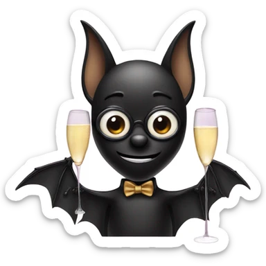 Black bat with two glasses of champagne sticker