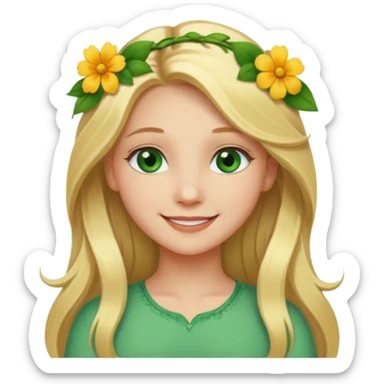 Girl profile picture with long blonde hair and green eyes and a flower in her hair sticker