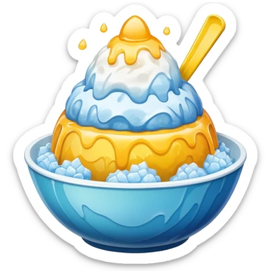 bowl of shaved ice topped with yellow syrup sticker