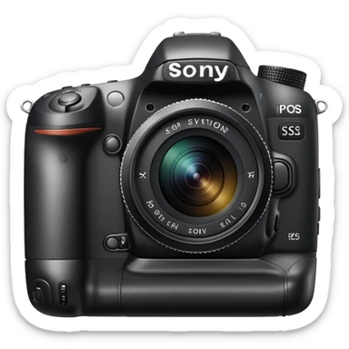Simple camera design with 'Sony' written on the front, minimal details, compact DSLR camera sticker