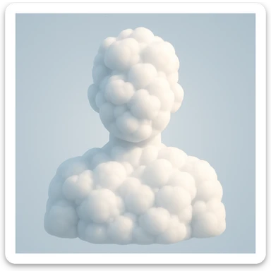 contour of a person from shoulders front view, filled entirely with 3D fluffy white clouds inside, volumetric, soft, realistic light and shadows, in the style of Apple 3D emoji, front view sticker