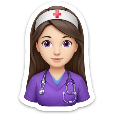 pretty brunette nurse with long hair in purple scrubs sticker