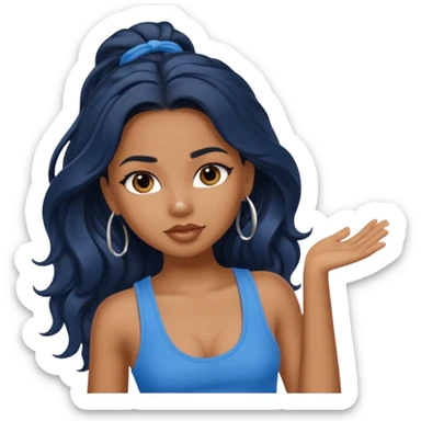 a pretty bratz brown girl with long wavy black color hair and a blue tank top on sticker