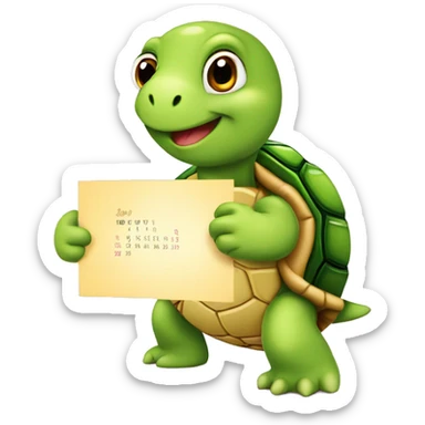 A cute little turtle with a card asking people to join the party. With Calendar sticker