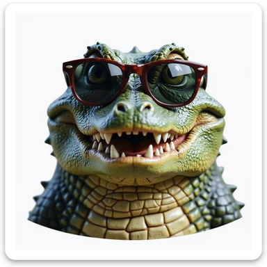 realistic crocodile wearing sunglasses, detailed, photorealistic style, emoji sticker