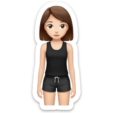 Fata cu ochi căprui, păr șaten, piele albă, îmbrăcăminte maieu negru și pantaloni scurți  sticker