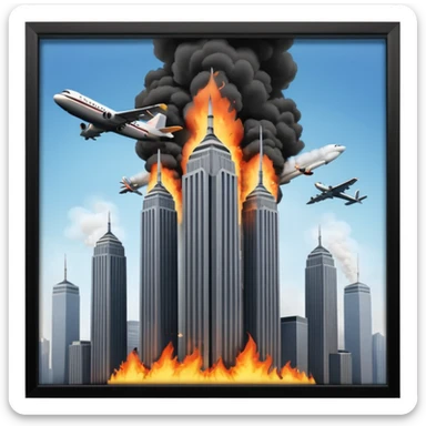 Make a sticker for what happend in New York towers on 9/11 make it 3d with the airplane hitting them  sticker