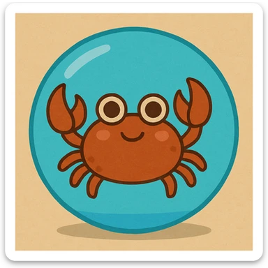 Edit the bubble in the image to be translucent or blue, resembling the water of a nice tropical beach. Remove the 3 small bubbles to the side. Add shadows to indicate the bubble is floating. Keep the style consistent with the original image. sticker