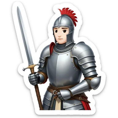 medieval knight in full armour holding a huge feather instead of his sword sticker