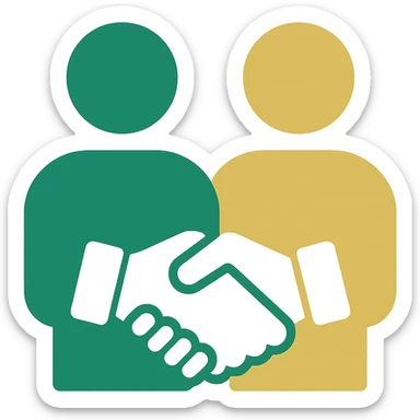 partnership icon, professional style, green gold and white color scheme, bold and clear, suitable for digital use, no background sticker