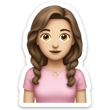 girl with brown hair and pale skin, brown eyes with pink outfit sticker