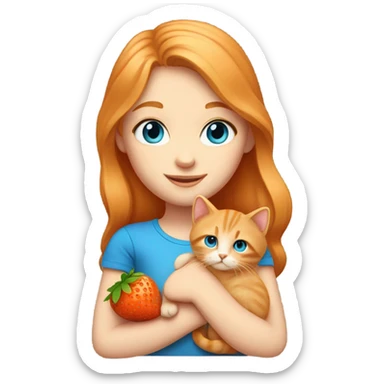 Strawberry blonde girl with blue eyes holding an orange cat sticker