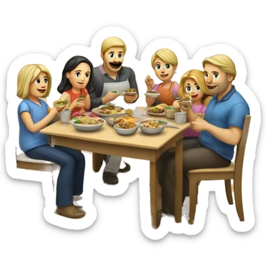 Caucasian family of 8 members eating at kitchen  sticker