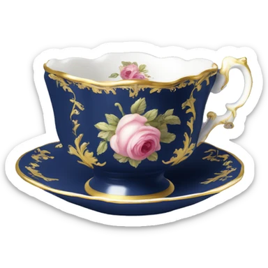 Rococo navy blue tea cup  sticker