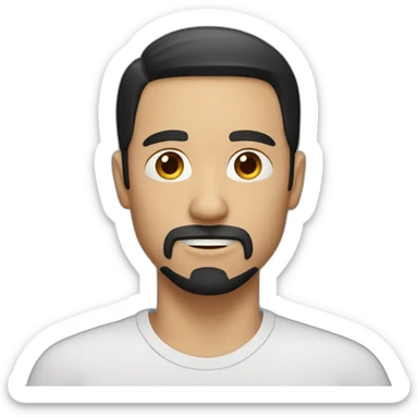 white man with short black hair and a not connected goatee sticker