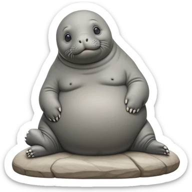 Homunculus Loxodontus, a blob-like gray creature with an elephant seal face, no distinct limbs, small hands folded on what looks like a lap, patient waiting posture sticker
