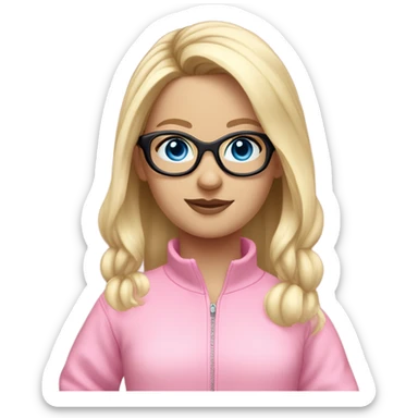 dancing-fair-haired-white-girl-pink-oversize-tracksuit-black-glasses-blue-eyes sticker