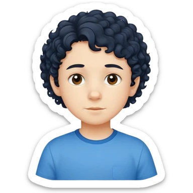 bé 10 tuổi, da trắng, tóc ngắn, xoăn, màu đen, áo màu xanh  sticker