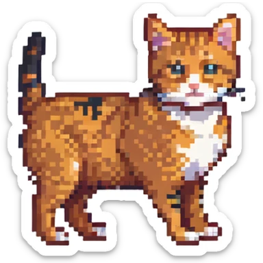 orange tabby cat with black stripes, pixel art style sticker