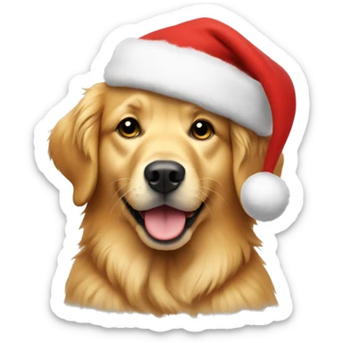 Golden retriever wearing a Christmas hat sticker