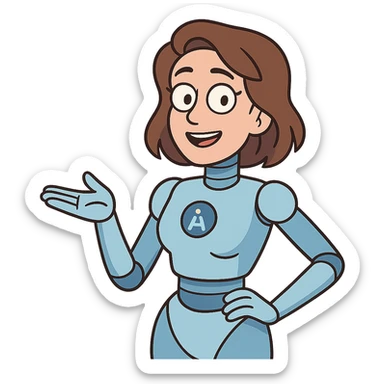 flat toon style AI agent with human-like female face, modern and approachable sticker