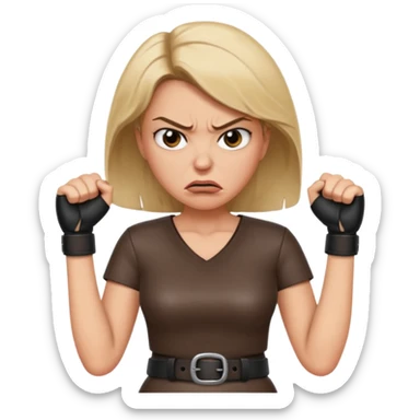 mom with a belt in her two hands and an angry expression on her face sticker