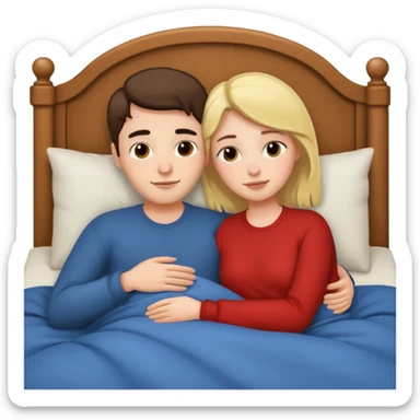 two people cuddling in bed sticker