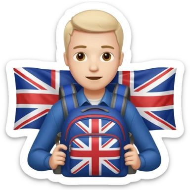 A guy with a backpack holds the Union Jack. sticker