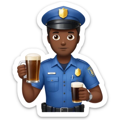 Чоловік повної тілобудови з темним волоссям і в поліцейському кепі, тримає джойстик від плейстейшн 5, а в другій кухоль темного пива sticker