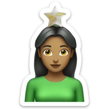 Green women holding three gold stars above head sticker