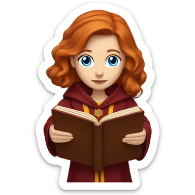 Redhead with deep blue eyes gryffindor reading a book sticker
