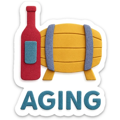 icon representing the 'aging' step in wine making process, paper craft style sticker
