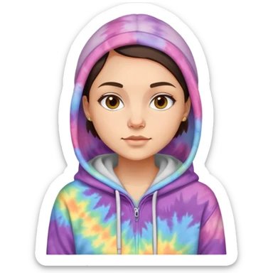 shaved haired brunette girl with an Ohio beanie on and a tiedye hoodie sticker