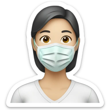Asian woman wearing N95 Respirator sticker
