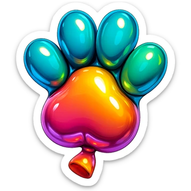 cat paw, balloon style, shiny and inflated look sticker