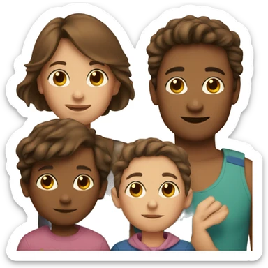 Brown hair girl with two little sons  sticker
