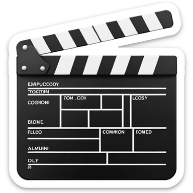 simplified film clapperboard, basic geometric shapes only, essential features sticker