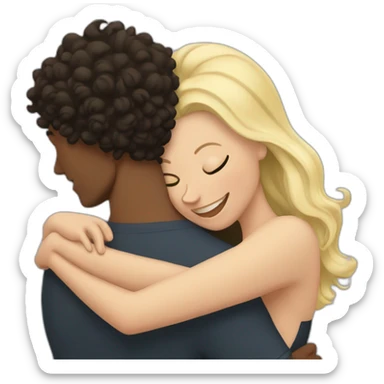 White man with dark curly hair hugging a blonde curvy woman sticker