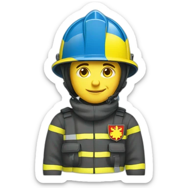 Ukrainian firefighter with the flag of Ukraine sticker