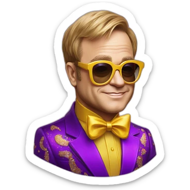elton john in oversized square sunglasses for mardi gras sticker