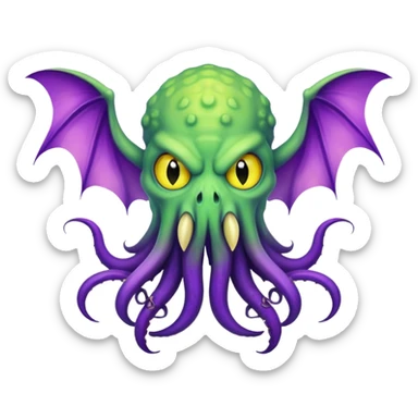 light green Cthulhu with purple bat wings and purple gradient tentacles. Yellow angry eyes sticker