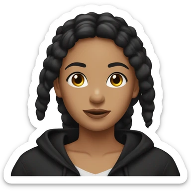 tan girl with black hair in black hoodie with hair up and silver hoops sticker