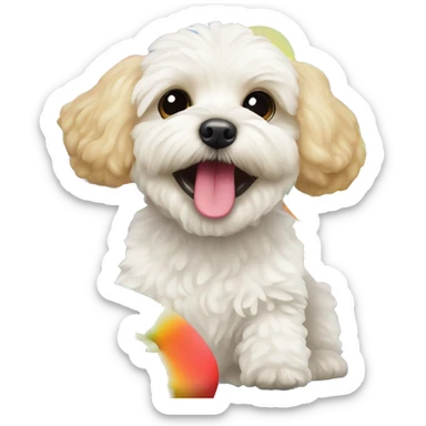 maltipoo dog with rainbow disc chew toy sticker